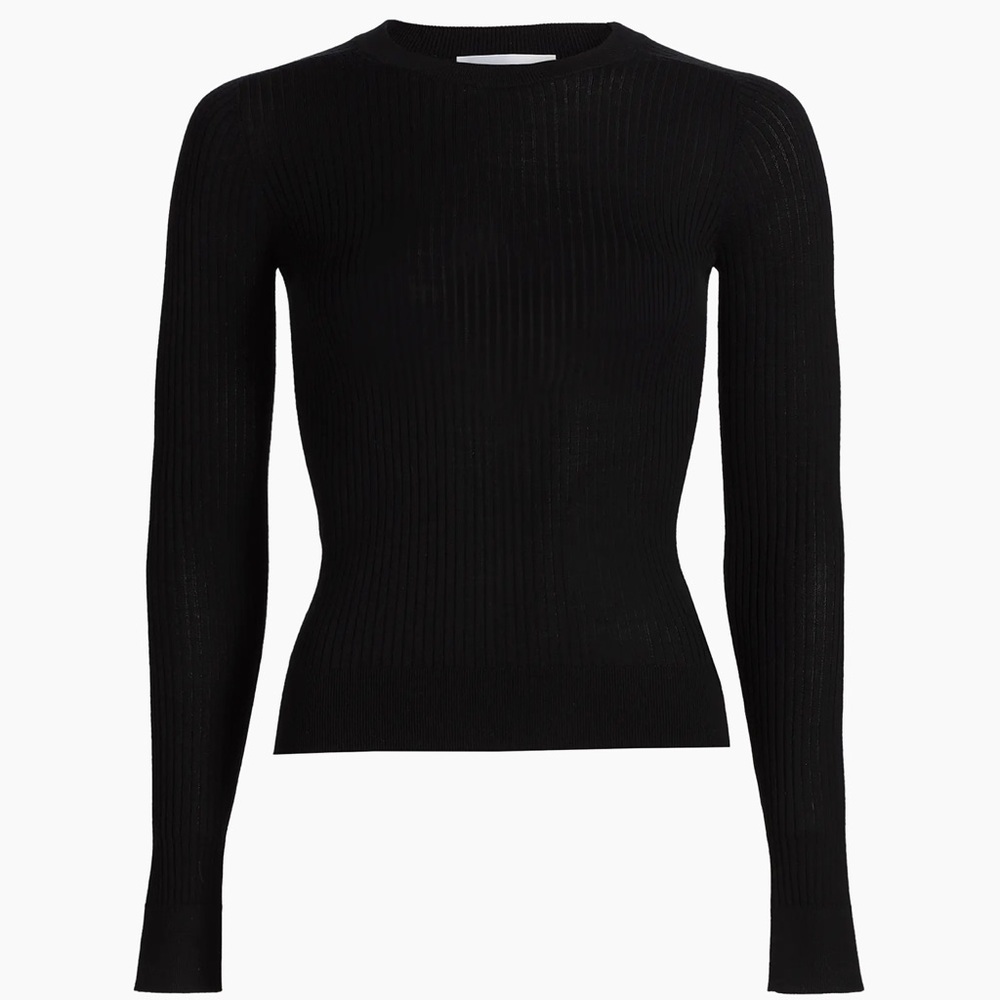 MICHAEL KORS COLLECTION 100% Merino Wool Sweater Black Long Sleeve Tie Accent Sm